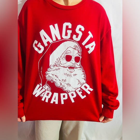Christmas crew sweatshirt red “GANGSTA WRAPPER” mens XL - Picture 2 of 4